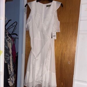 White Ruffled Cold Shoulder Dress